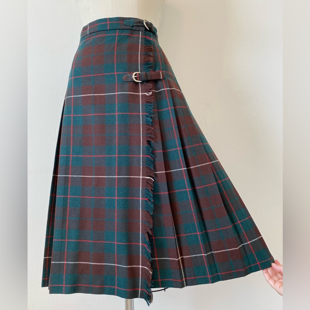 Vintage Plaid Pleated Wrap Midi Skirt